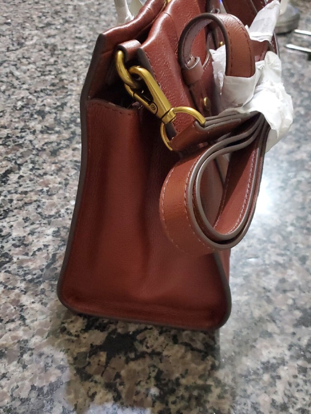 Fossil Brown Leather Satchel with Gold Hardware - Picture 9 of 10